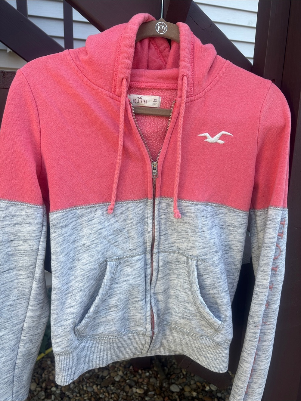 Hollister Women’s XS Coral Pink and Heather Gray Colorblock Zip Hoodie